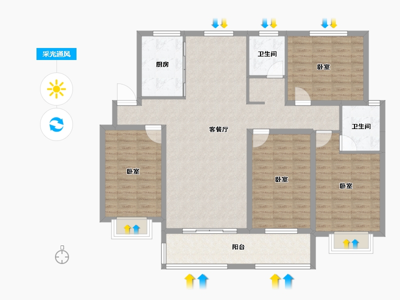 山东省-临沂市-鲁邦华府-120.76-户型库-采光通风