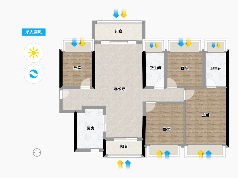 广东省-佛山市-龙光玖云熙园-96.80-户型库-采光通风