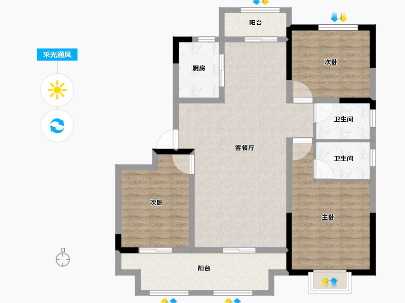 河南省-信阳市-淮滨建业·未来城-107.39-户型库-采光通风