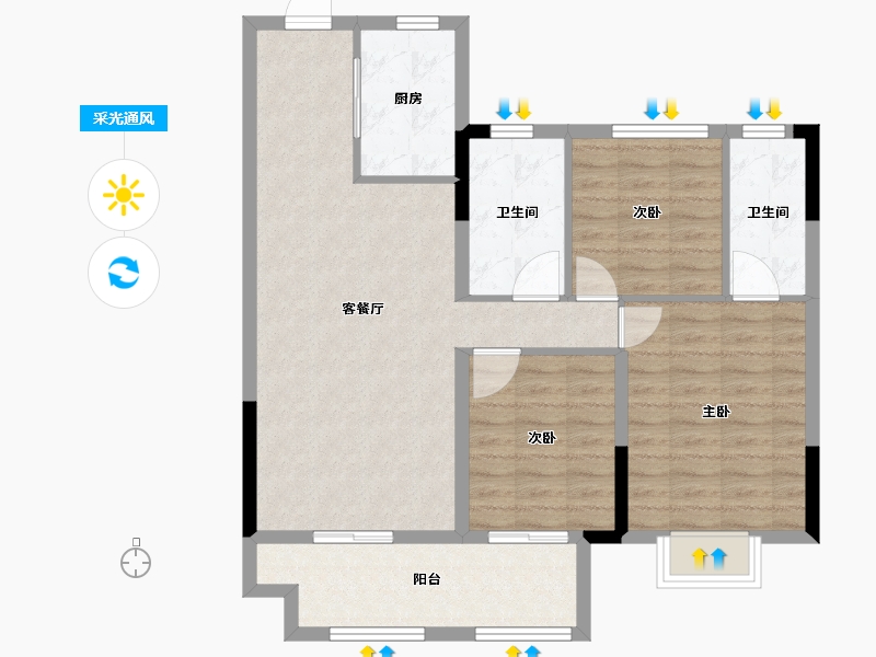 河南省-信阳市-淮滨建业·未来城-90.14-户型库-采光通风