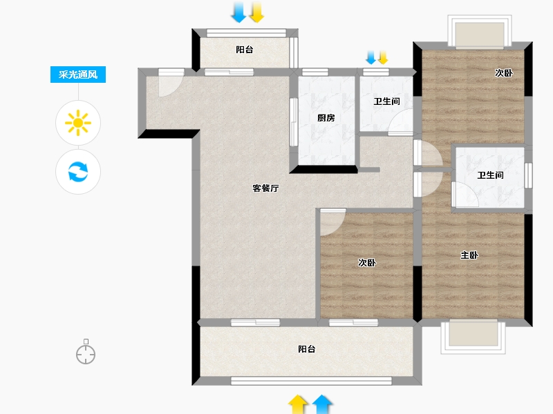 湖北省-宜昌市-金科云玺台-89.57-户型库-采光通风