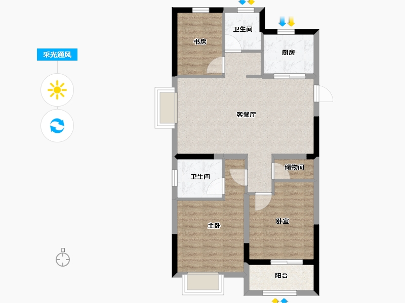 浙江省-嘉兴市-鸿翔天宸府-76.00-户型库-采光通风