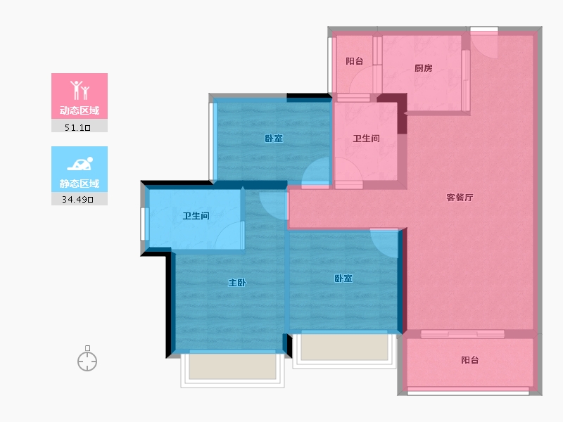 广东省-佛山市-龙光玖云熙园-76.00-户型库-动静分区