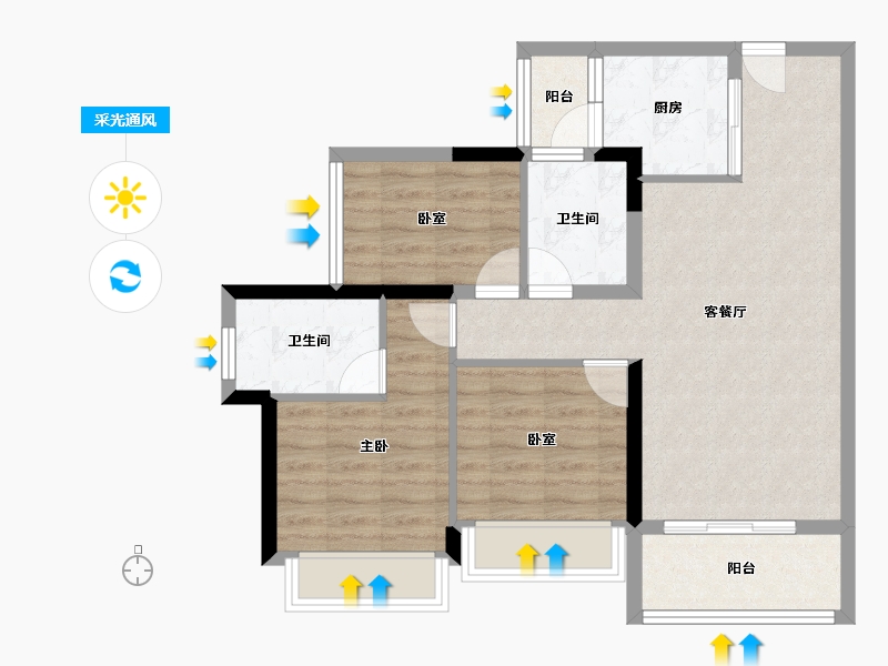 广东省-佛山市-龙光玖云熙园-76.00-户型库-采光通风