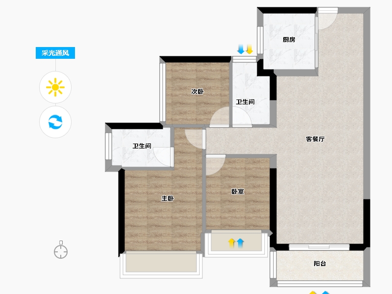 广东省-佛山市-龙光玖云熙园-73.60-户型库-采光通风