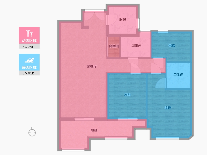 浙江省-金华市-现代城市花园-86.25-户型库-动静分区