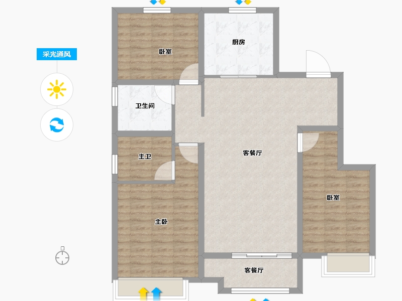 山东省-泰安市-特钢西区-107.20-户型库-采光通风