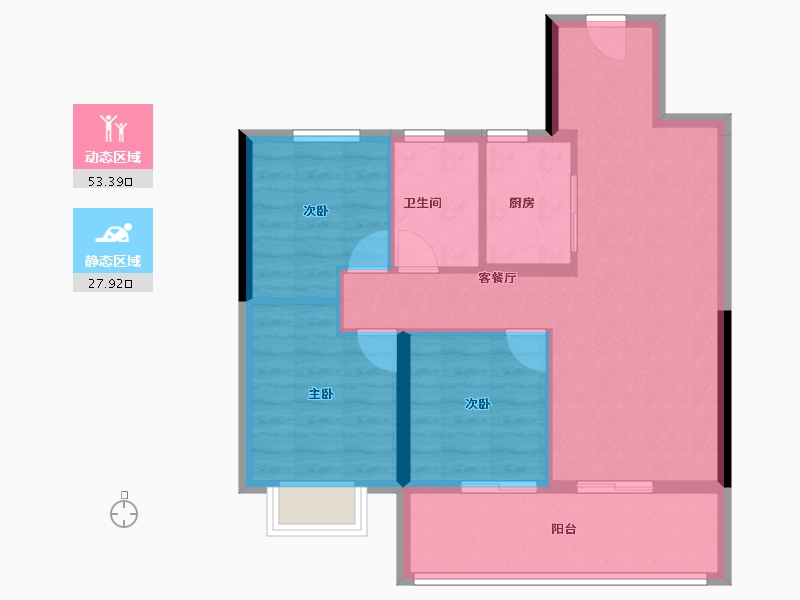 湖北省-宜昌市-金科云玺台-72.88-户型库-动静分区