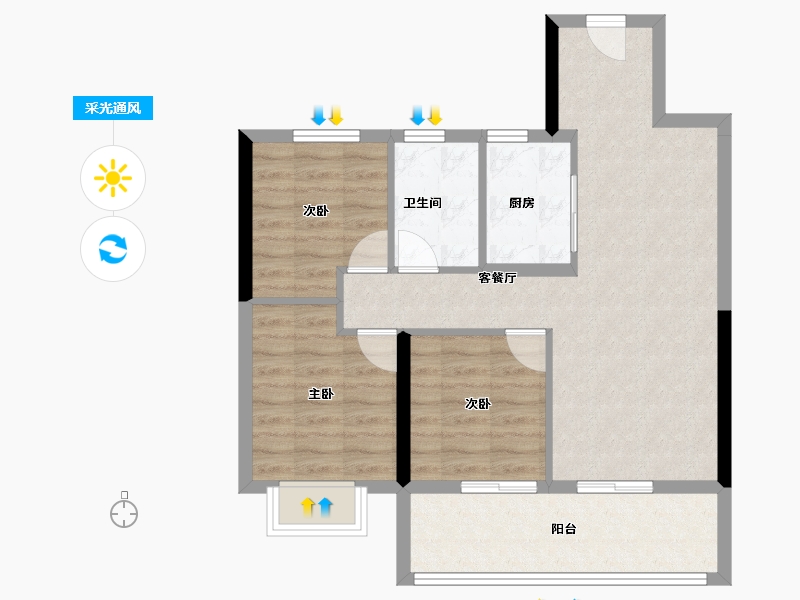 湖北省-宜昌市-金科云玺台-72.88-户型库-采光通风