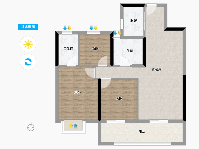 湖北省-宜昌市-金科云玺台-82.69-户型库-采光通风