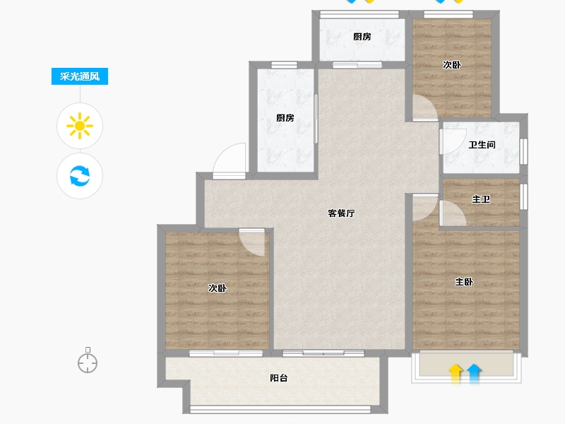 山东省-泰安市-新华·御湖庄园-104.80-户型库-采光通风