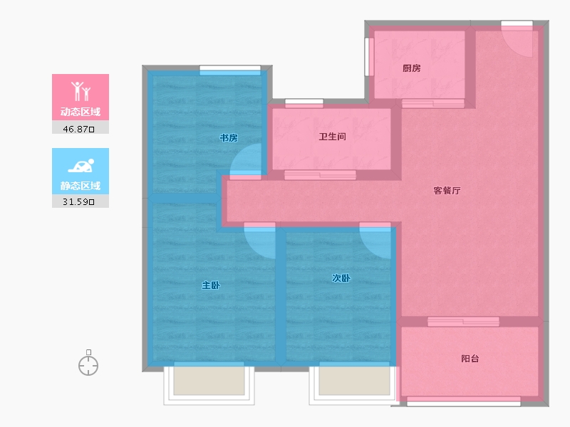 河南省-洛阳市-绿都中梁河风雅叙-68.77-户型库-动静分区