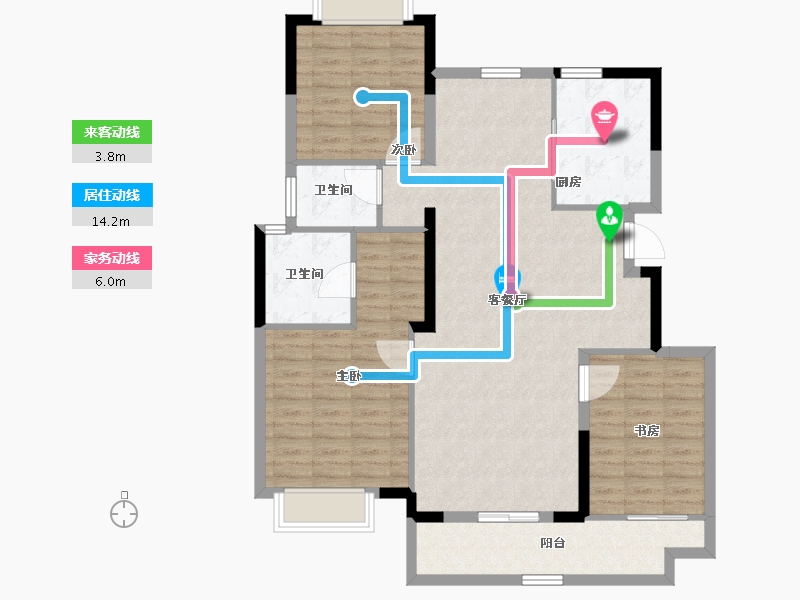 浙江省-宁波市-美的台景美云台府-109.83-户型库-动静线