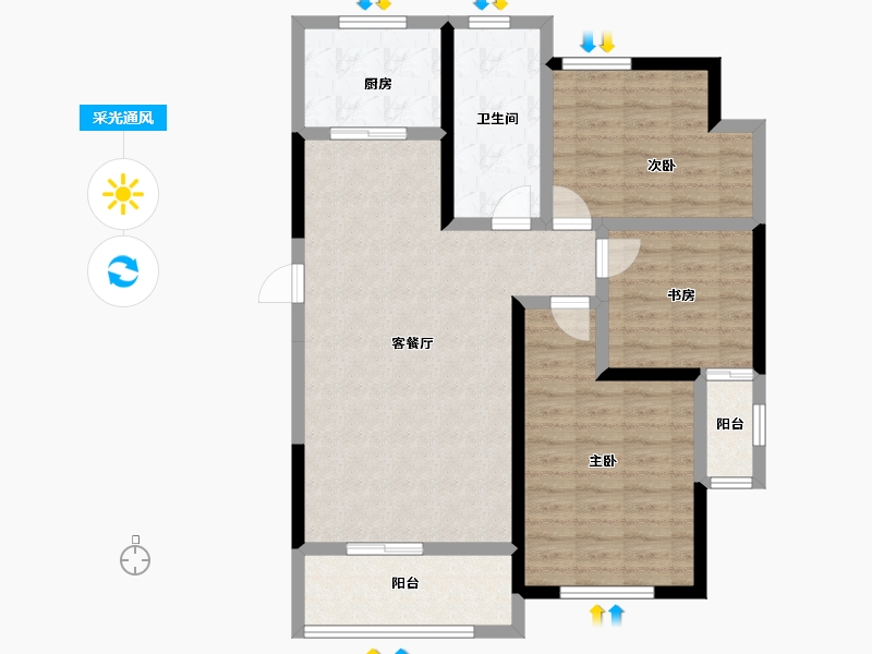 河南省-洛阳市-康城水岸-92.96-户型库-采光通风