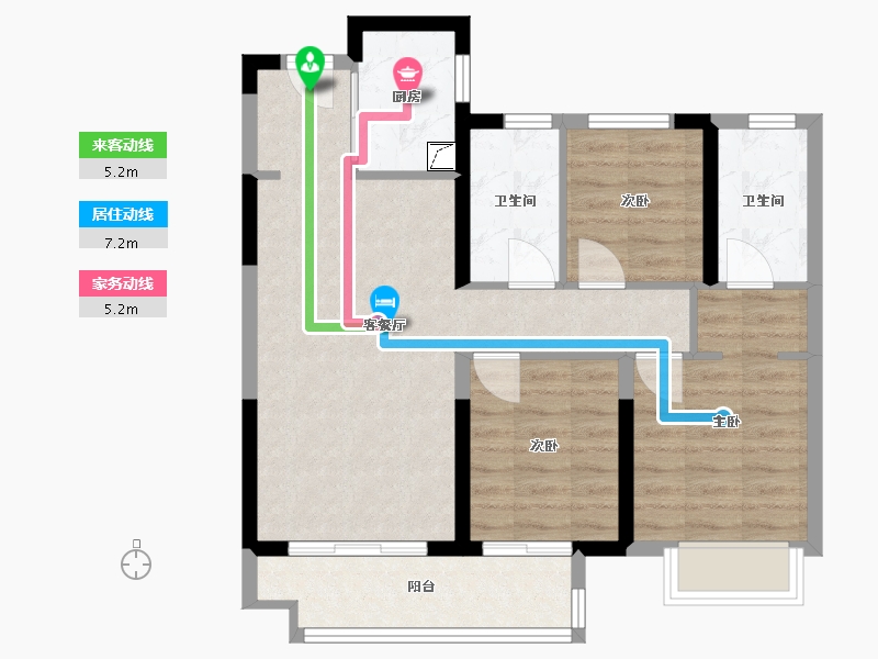 湖北省-武汉市-美的君兰半岛-72.39-户型库-动静线