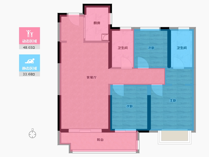 湖北省-武汉市-美的君兰半岛-72.39-户型库-动静分区