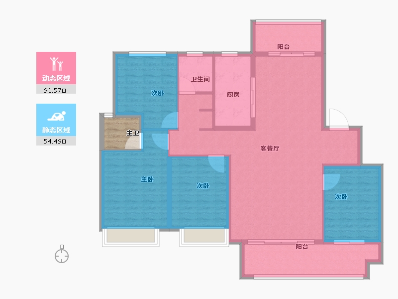 山东省-泰安市-新华·御湖庄园-136.80-户型库-动静分区