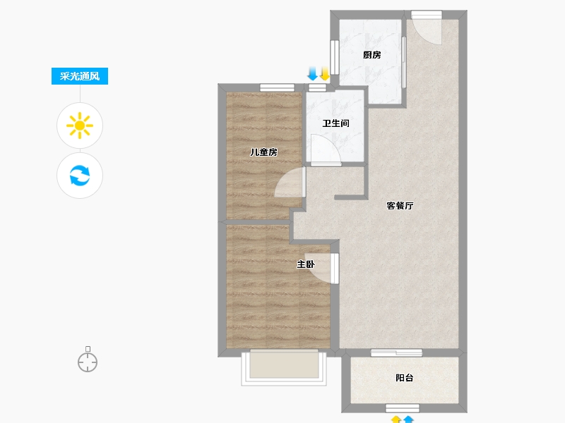 浙江省-宁波市-美的台景美云台府-60.41-户型库-采光通风