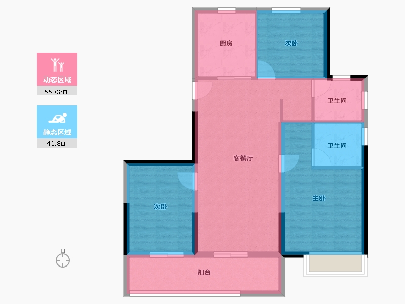 浙江省-宁波市-三里风荷-87.21-户型库-动静分区