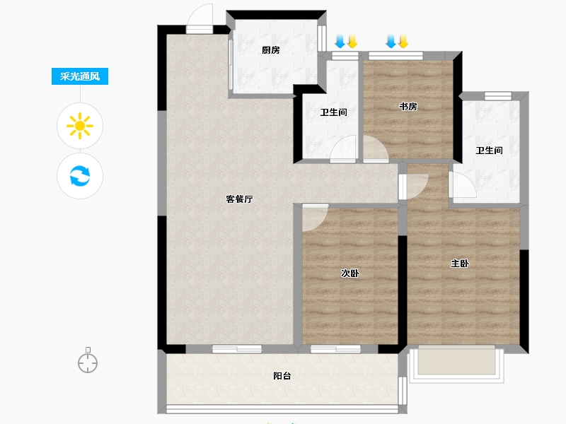 浙江省-宁波市-荣安·新月河滨-88.00-户型库-采光通风