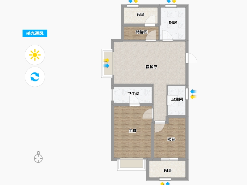 浙江省-宁波市-美的台景美云台府-77.81-户型库-采光通风