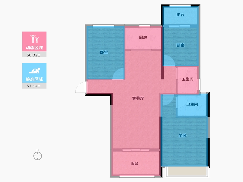 河南省-信阳市-中环荣域Ⅱ期悦棠-101.61-户型库-动静分区