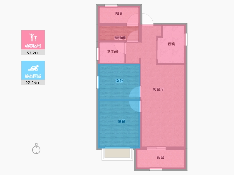 浙江省-宁波市-美的台景美云台府-71.08-户型库-动静分区