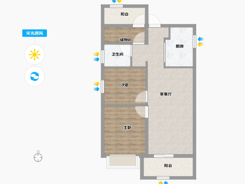 浙江省-宁波市-美的台景美云台府-71.08-户型库-采光通风