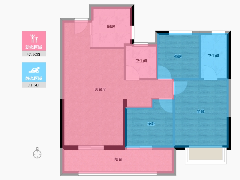 浙江省-宁波市-荣安观棠晴雨府-71.37-户型库-动静分区