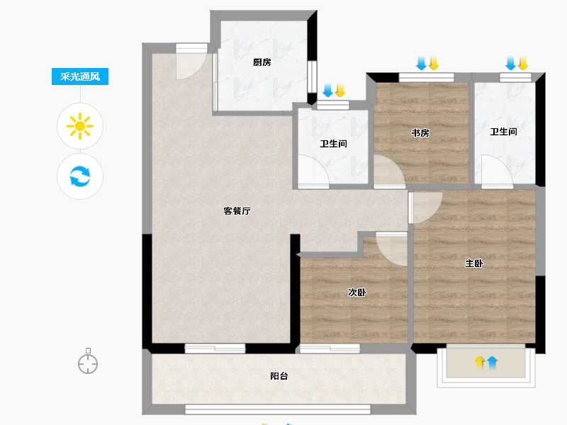 浙江省-宁波市-荣安观棠晴雨府-71.37-户型库-采光通风