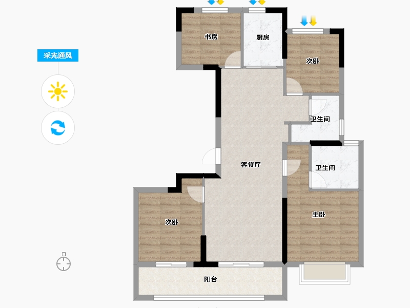 浙江省-宁波市-荣安观棠晴雨府-98.42-户型库-采光通风