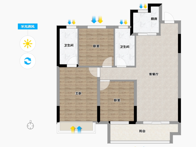 河南省-信阳市-上坤·云湖壹号-96.40-户型库-采光通风