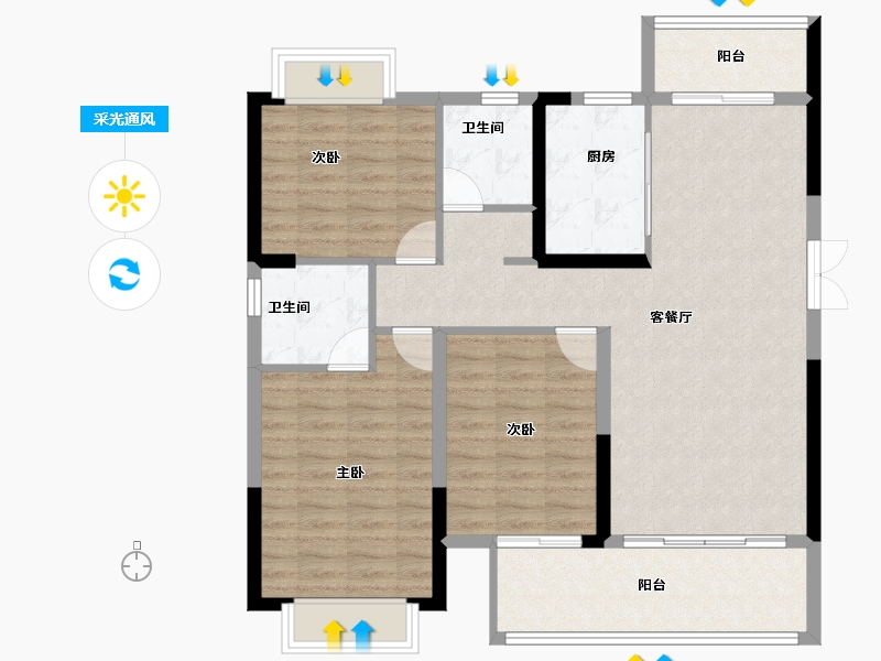 湖南省-长沙市-长房金阳府-102.48-户型库-采光通风