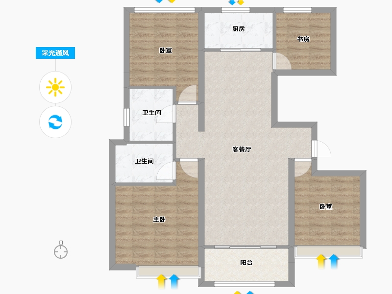 山东省-淄博市-南益名士华府-90.50-户型库-采光通风