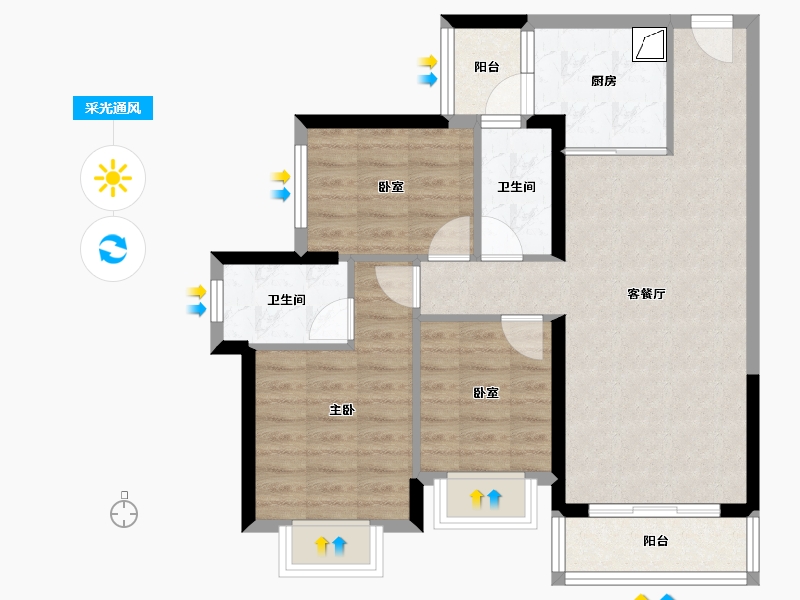 广东省-佛山市-华福珑熹水岸-75.07-户型库-采光通风