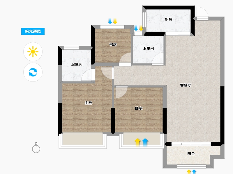 浙江省-嘉兴市-龙湖·蔚澜香缇-76.00-户型库-采光通风