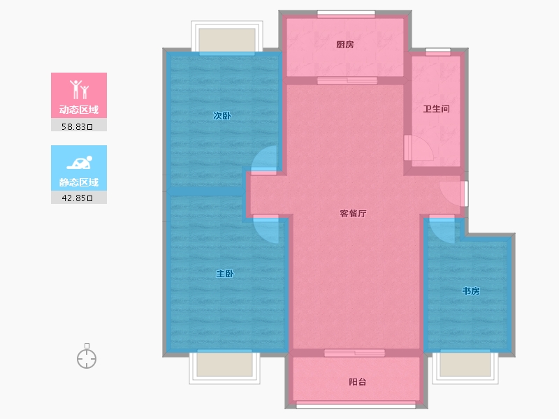 陕西省-西安市-天鹅湖-90.57-户型库-动静分区