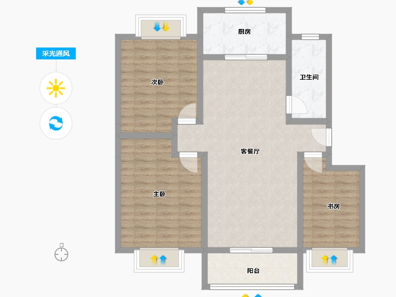 陕西省-西安市-天鹅湖-90.57-户型库-采光通风