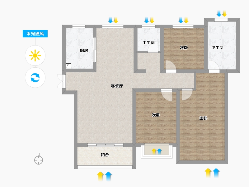 陕西省-西安市-天鹅湖-102.35-户型库-采光通风