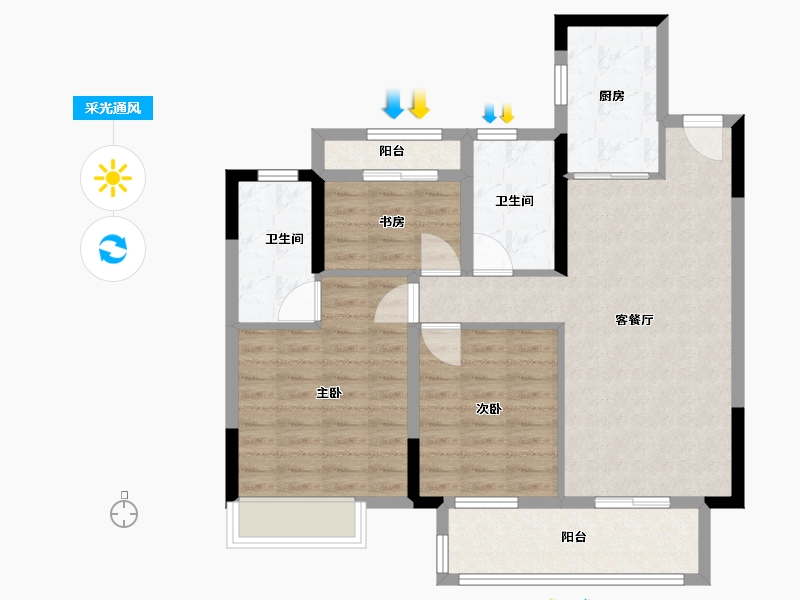 江苏省-苏州市-云筑-83.40-户型库-采光通风