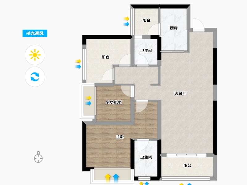 湖南省-长沙市-新城明昱东方-76.66-户型库-采光通风