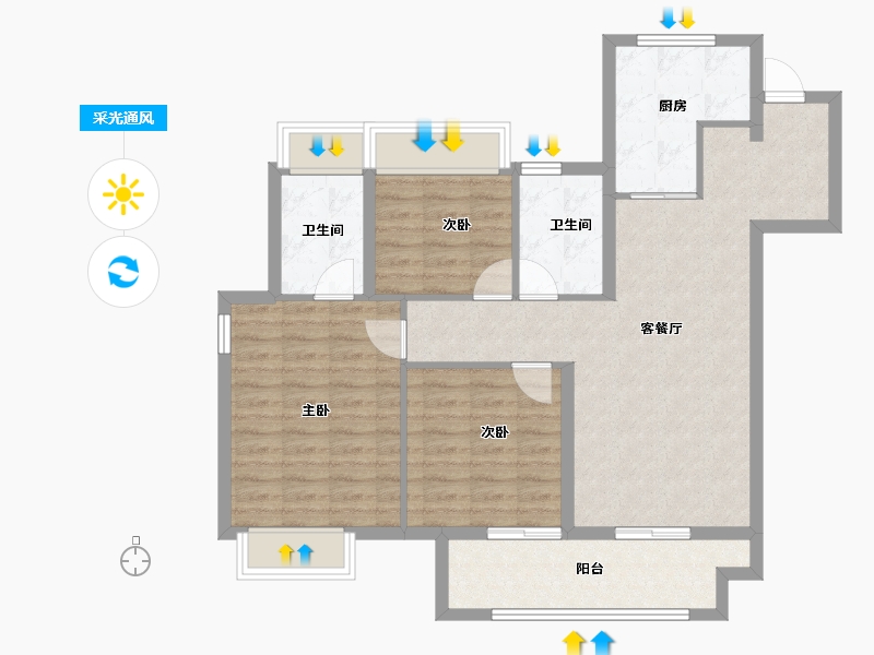 江苏省-徐州市-美的天誉-92.00-户型库-采光通风