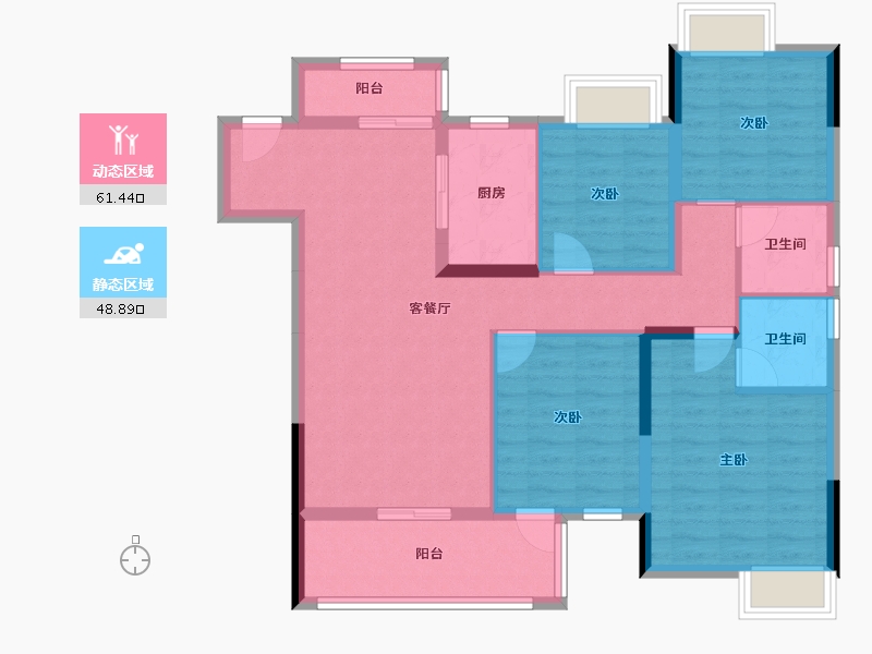 湖北省-宜昌市-金科云玺台-98.68-户型库-动静分区