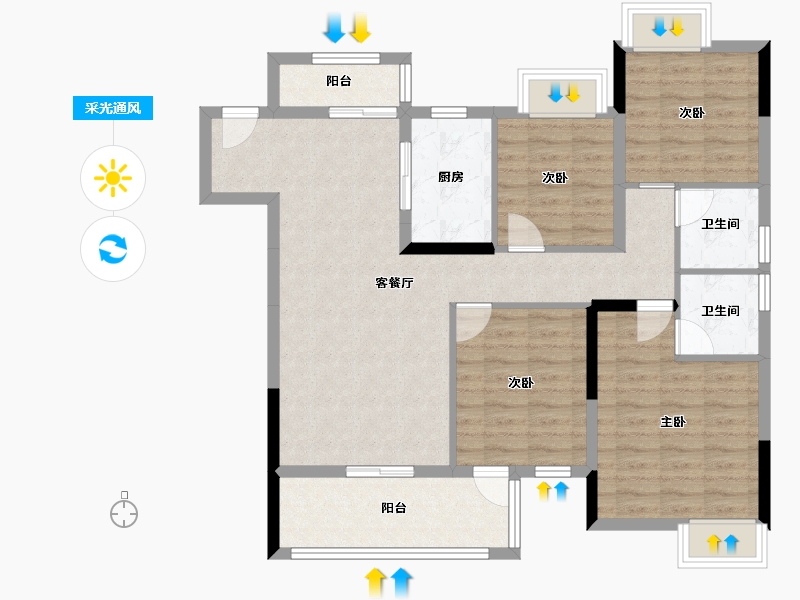 湖北省-宜昌市-金科云玺台-98.68-户型库-采光通风