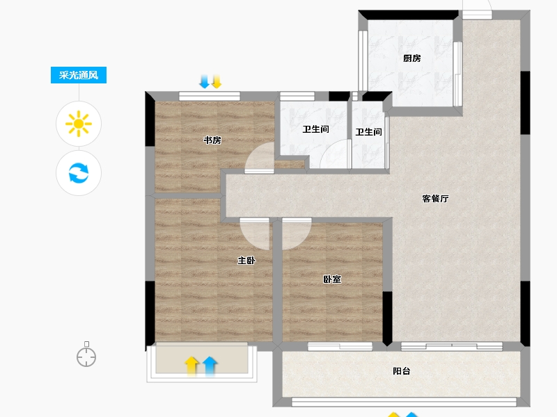 浙江省-嘉兴市-乌镇璟园-76.00-户型库-采光通风