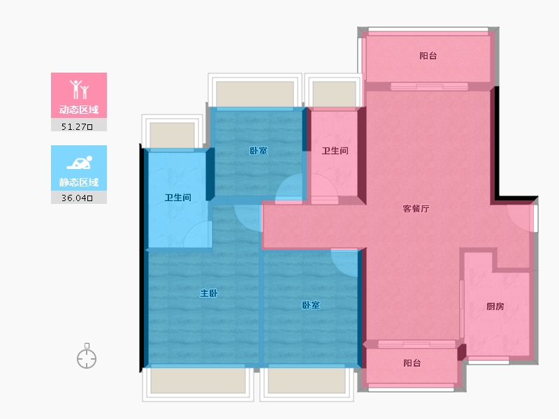 广东省-佛山市-龙光玖云熙园-77.60-户型库-动静分区