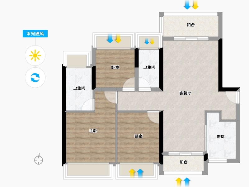 广东省-佛山市-龙光玖云熙园-77.60-户型库-采光通风