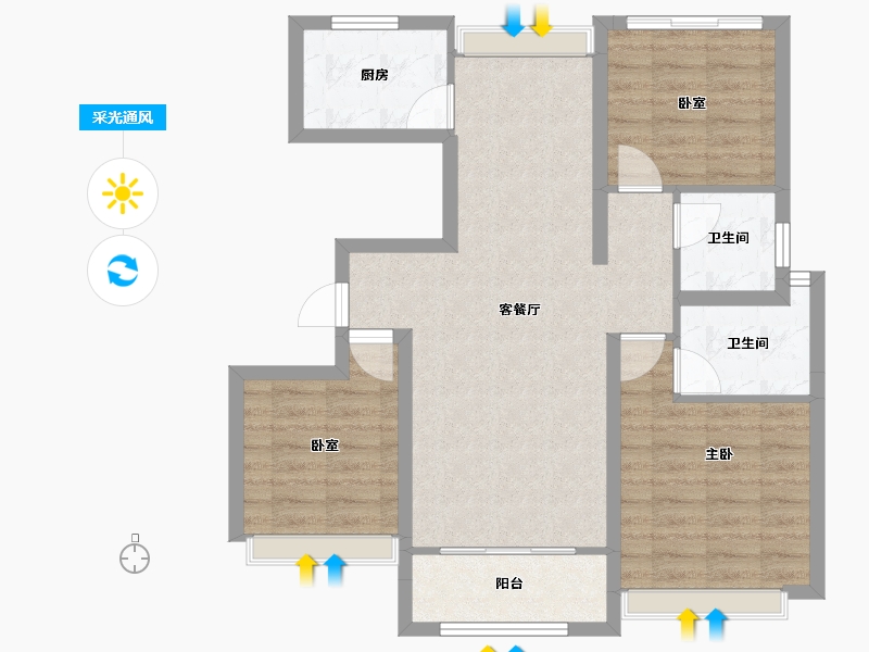 山东省-淄博市-南益名士华府-76.95-户型库-采光通风