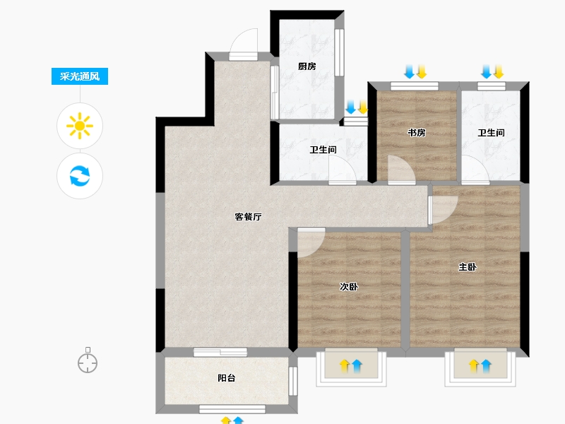 浙江省-嘉兴市-金地云栖湾-76.00-户型库-采光通风