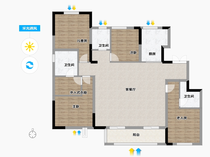 江苏省-徐州市-徐州富春山居-136.00-户型库-采光通风